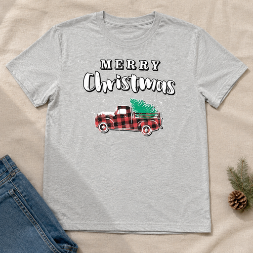 Christmas Truck Plaid T-shirt flat lay
