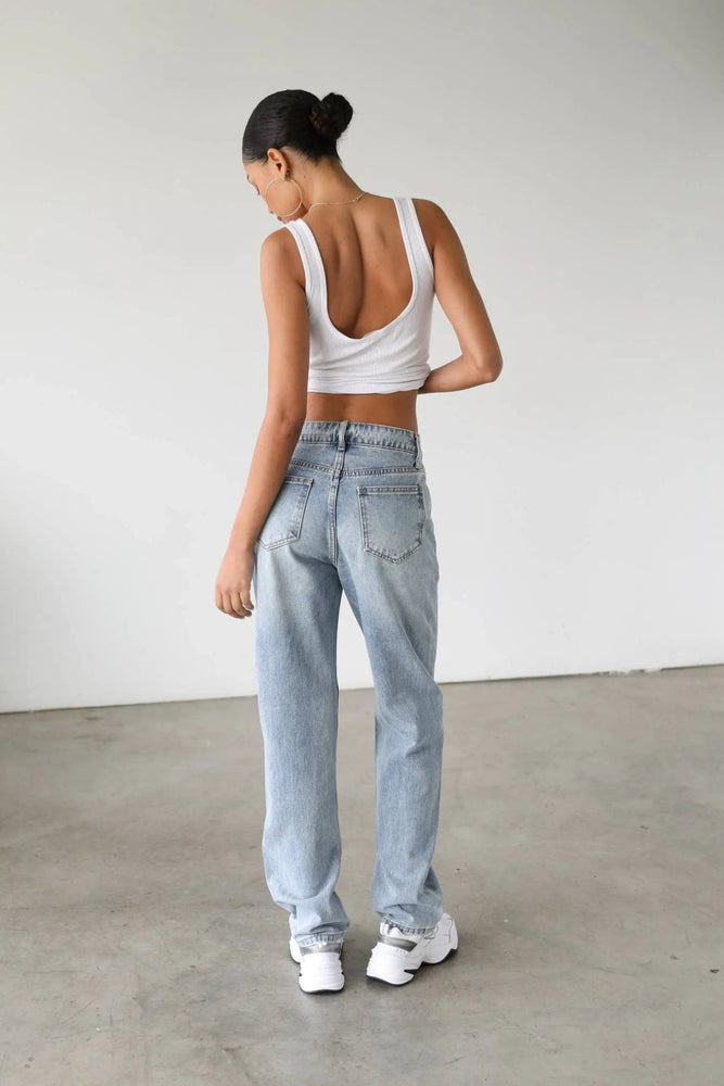 Classic High Rise Straight Leg Denim Jeans - LECCE