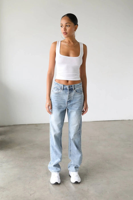 Classic High Rise Straight Leg Denim Jeans - LECCE