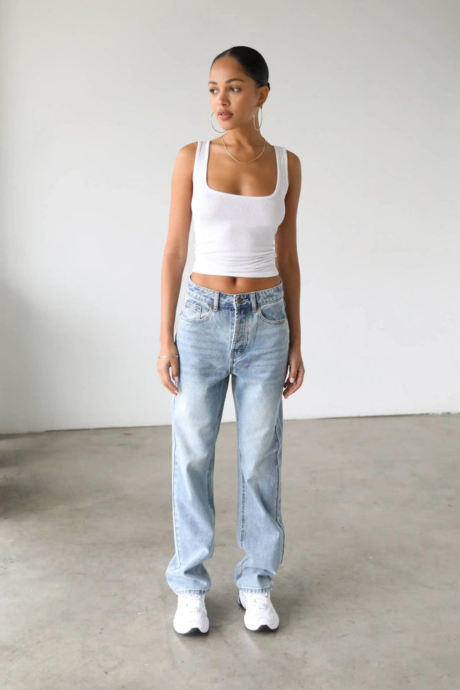 Classic High Rise Straight Leg Denim Jeans - LECCE
