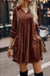 Collared V Neck Two Pockets Shift Velvet Dress - LECCE