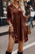 Collared V Neck Two Pockets Shift Velvet Dress - LECCE
