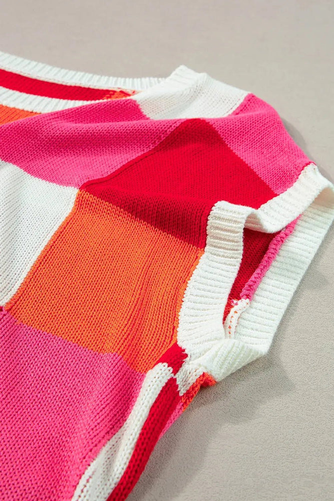 Color Block Cap Sleeve Sweater - LECCE