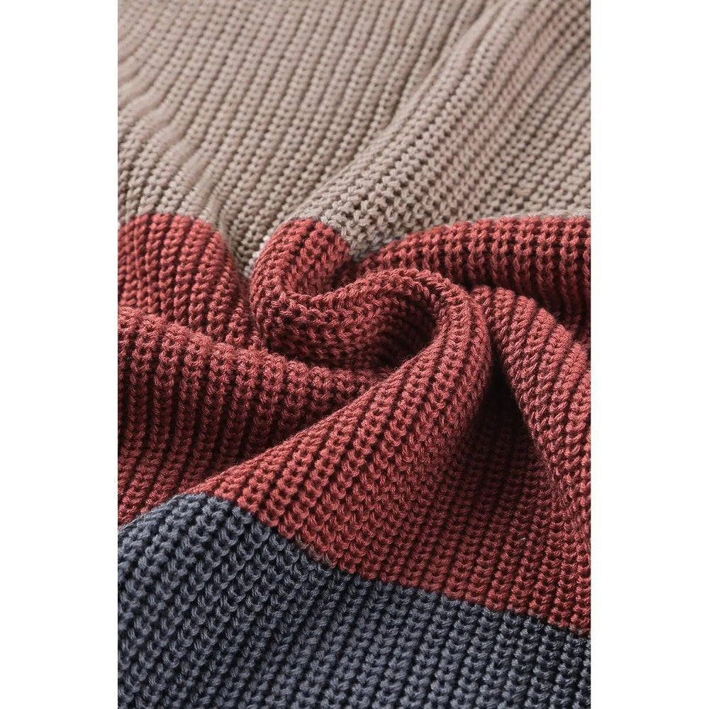 Color Block Knitted O - neck Pullover Sweater - LECCE