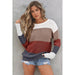 Color Block Knitted O - neck Pullover Sweater - LECCE