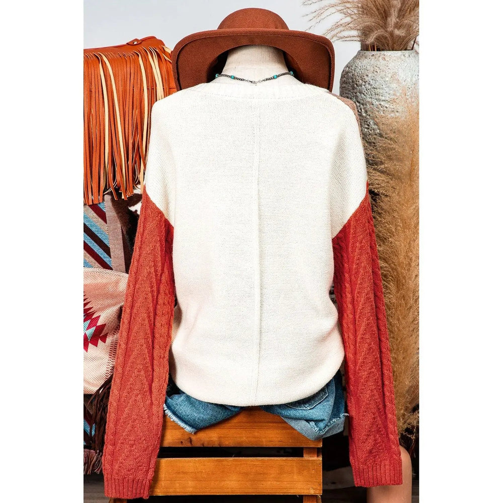 Colorblock Patched Pocket Drop Shoulder Sweater - LECCE