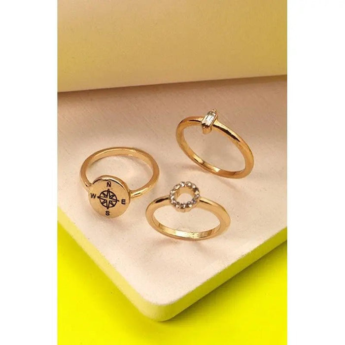 Compass Rhinestone Circle Ring Set - LECCE