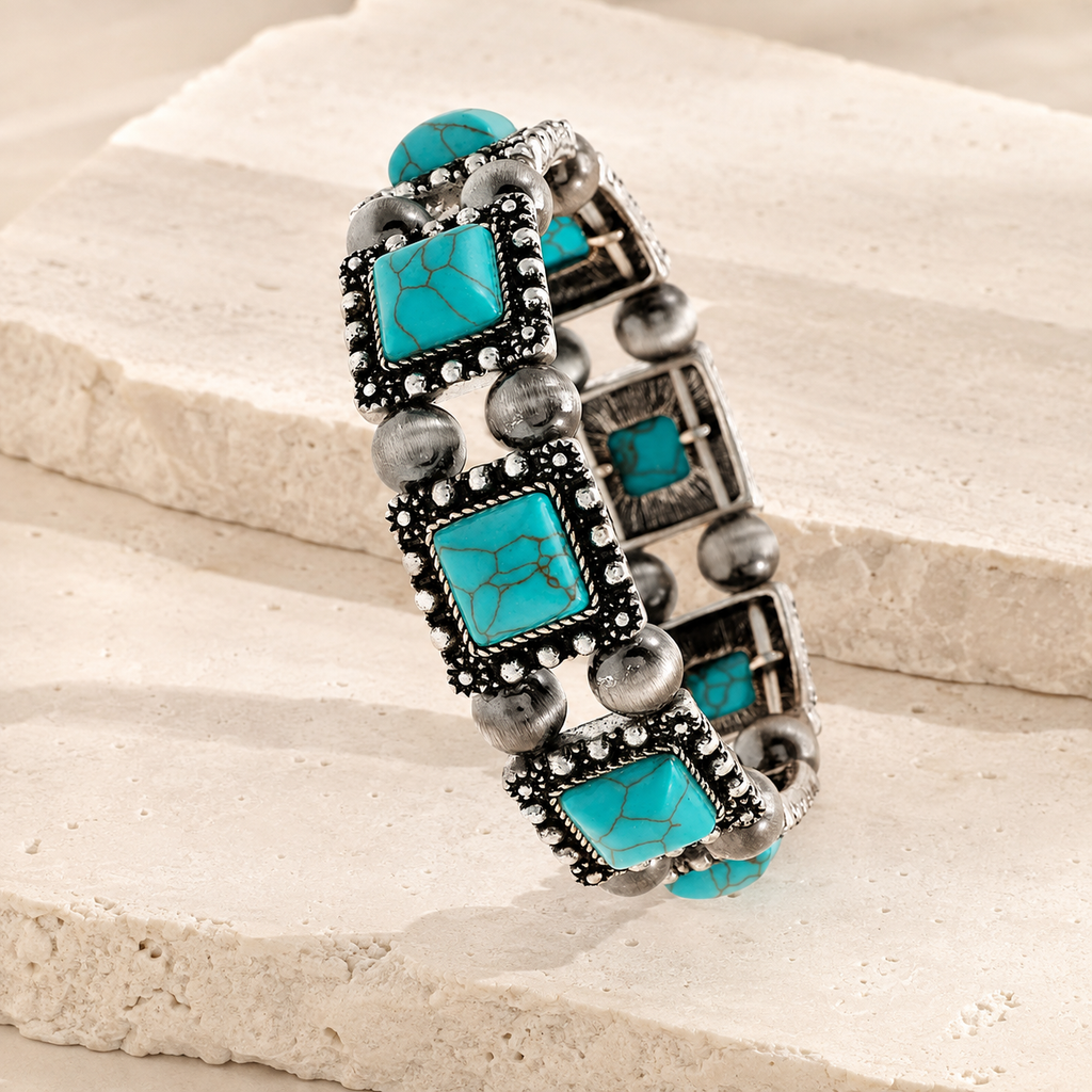 Concho Square Gemstone Navajo Pearl Bracelet
