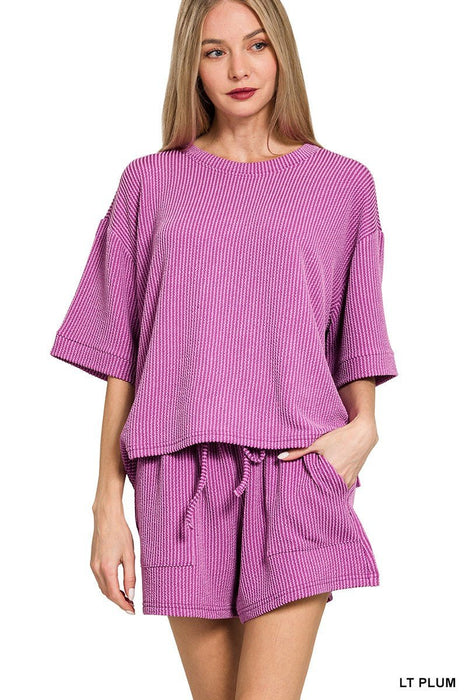 Corded Rib Short Sleeve Tee & Short Pants Set - LECCE