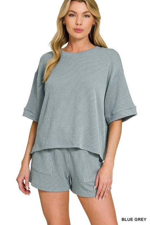 Corded Rib Short Sleeve Tee & Short Pants Set - LECCE