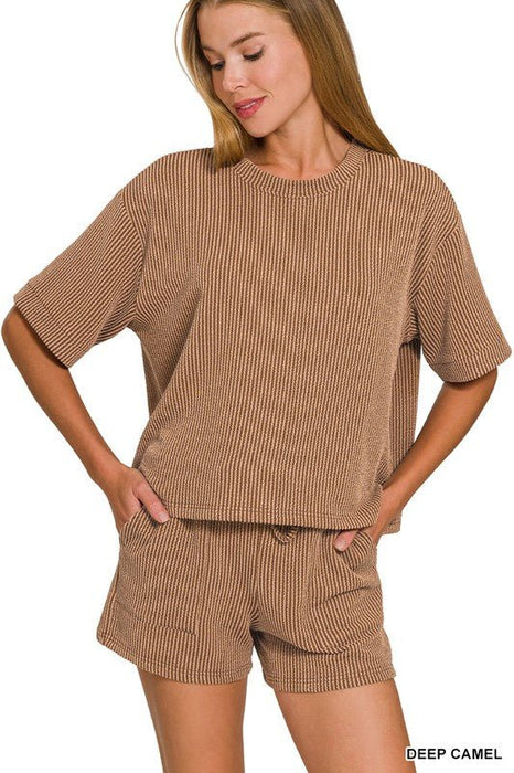 Corded Rib Short Sleeve Tee & Short Pants Set - LECCE