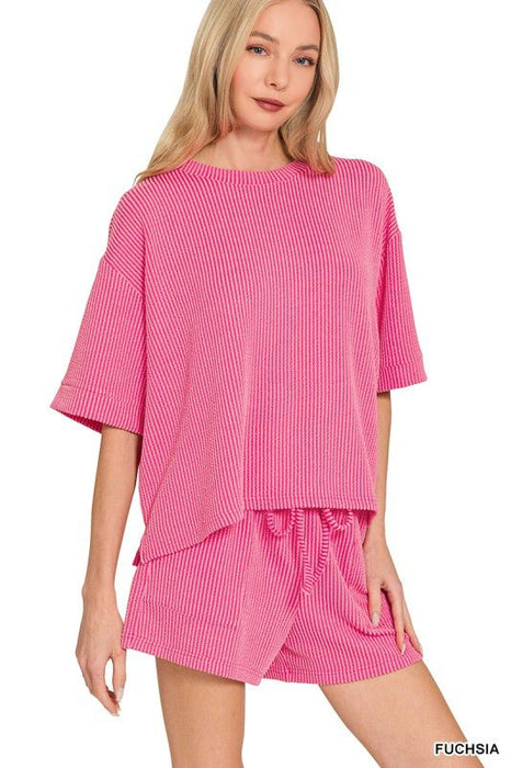 Corded Rib Short Sleeve Tee & Short Pants Set - LECCE