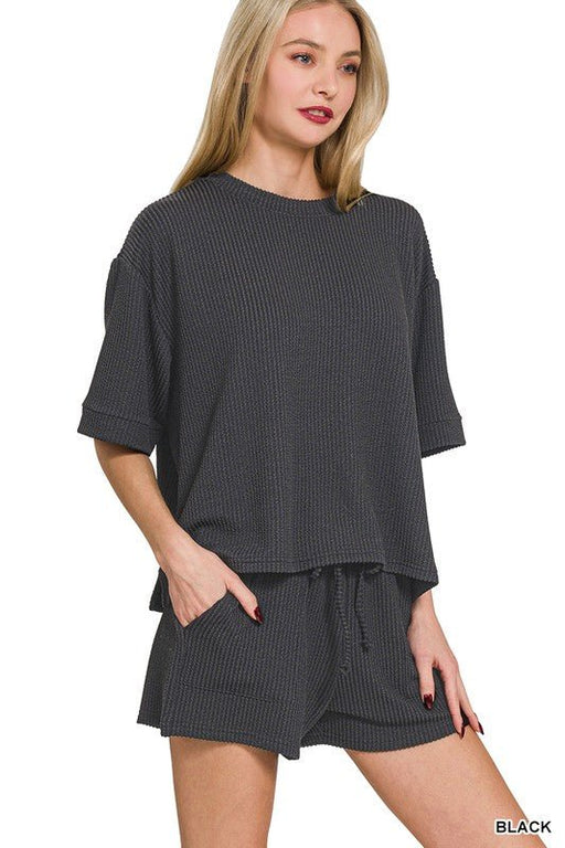 Corded Rib Short Sleeve Tee & Short Pants Set - LECCE