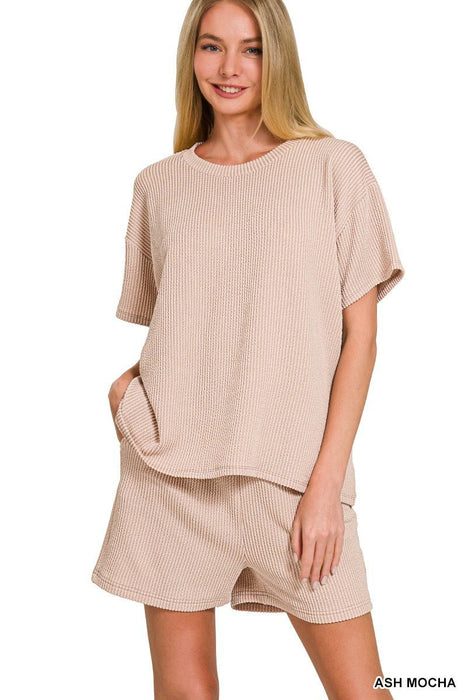 Corded Rib Short Sleeve Tee & Short Pants Set - LECCE