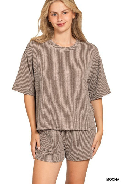 Corded Rib Short Sleeve Tee & Short Pants Set - LECCE