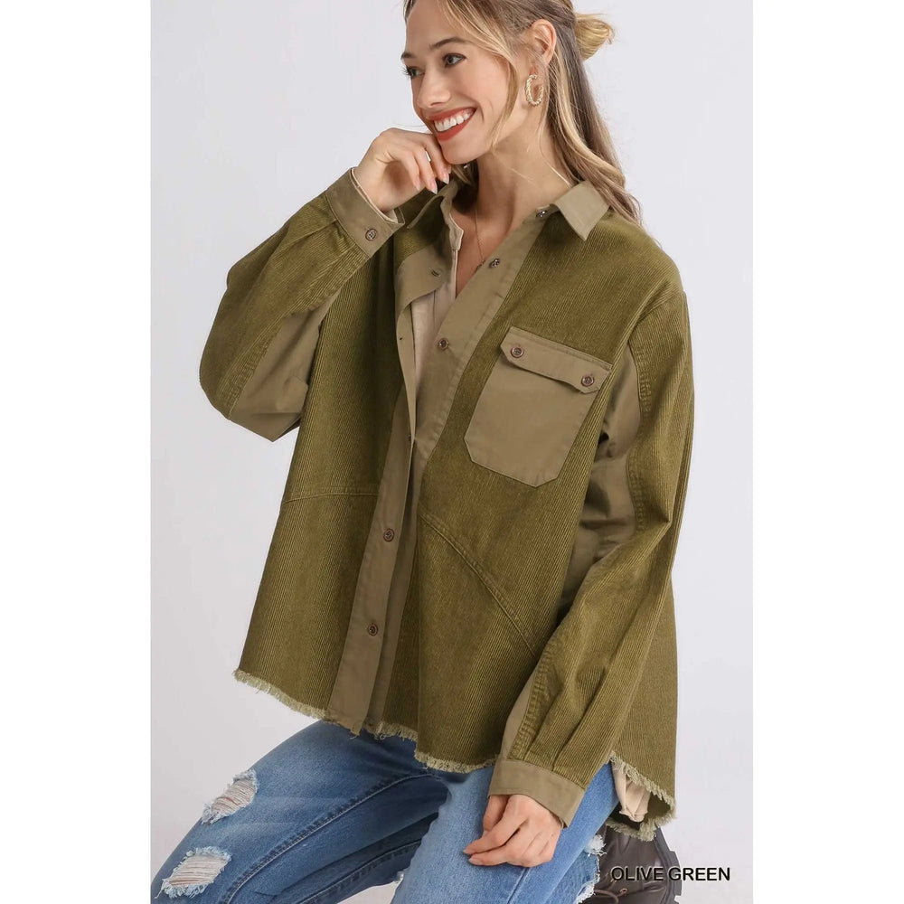 Corduroy Collared Button Down Jacket - LECCE