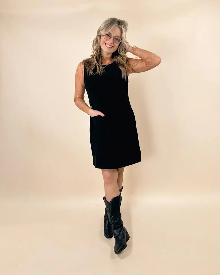Corduroy Sleeveless Mini Dress With Patched Pockets