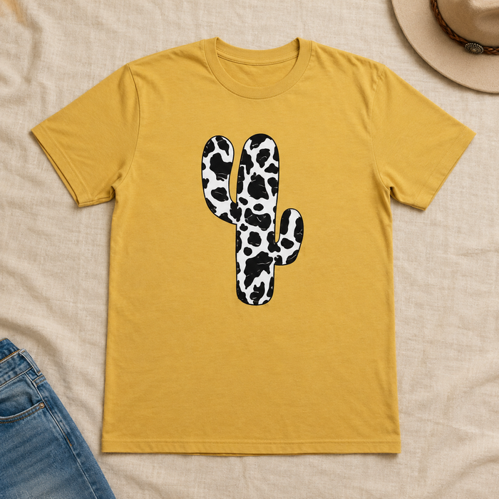 Cow Pattern Cactus T-shirt flat lay