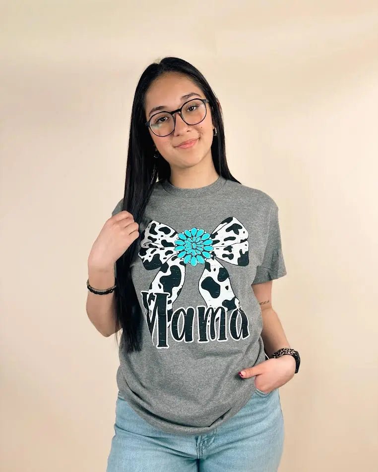 Cow Print Bow Mama T-shirt