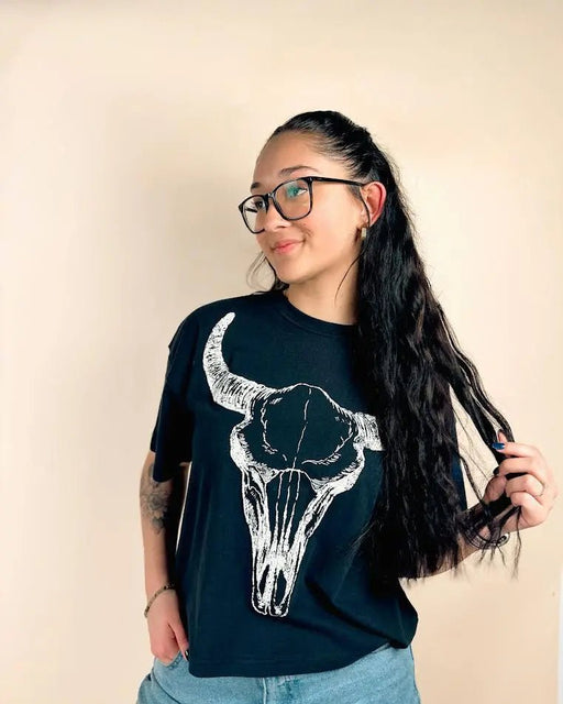 Cow Skull Graphic Long Crop Top - LECCE