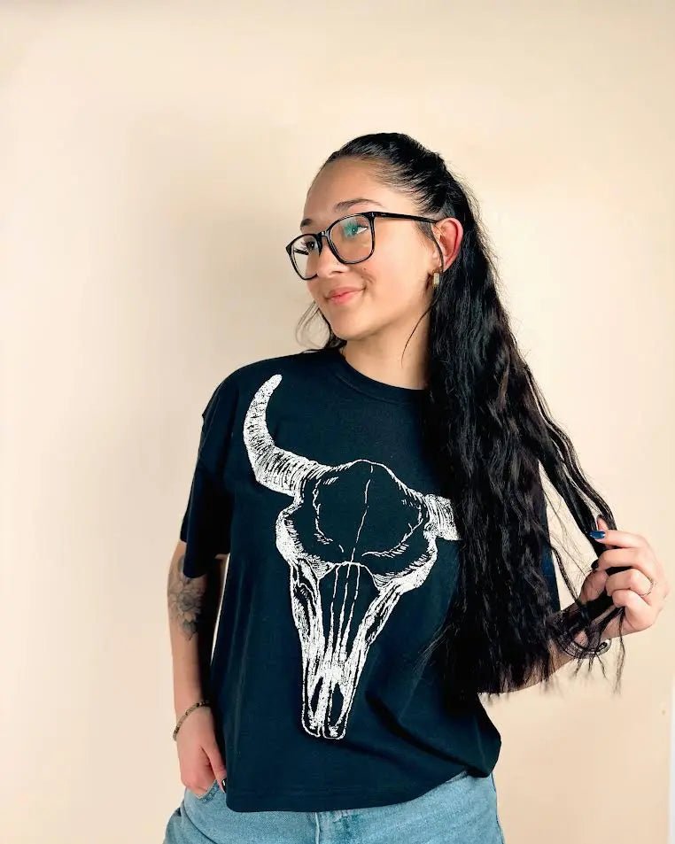 Cow Skull Graphic Long Crop Top - LECCE