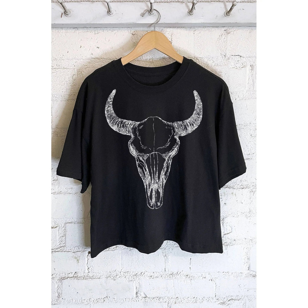 Cow Skull Graphic Long Crop Top - LECCE