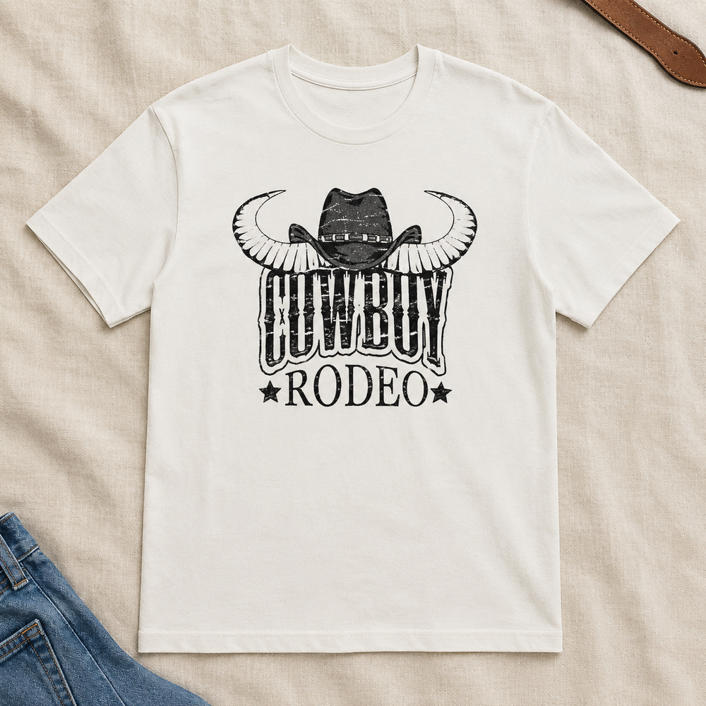 Cowboy Rodeo T-shirt flat lay