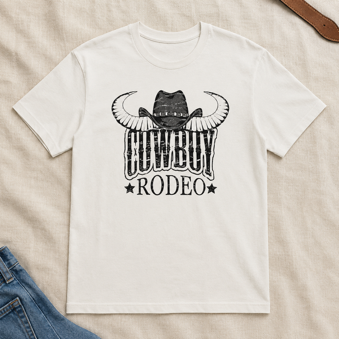 Cowboy Rodeo T-shirt flat lay
