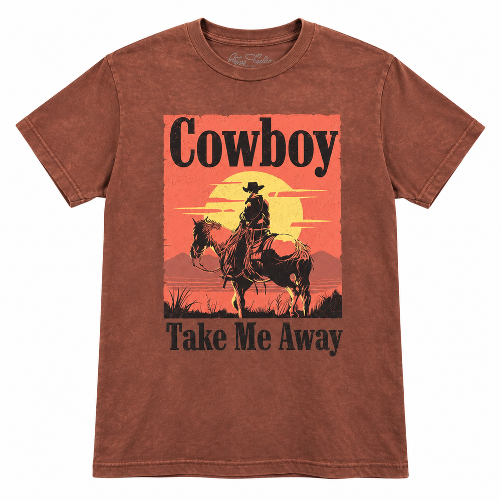 Cowboy Take Me Away Graphic Tee on white background