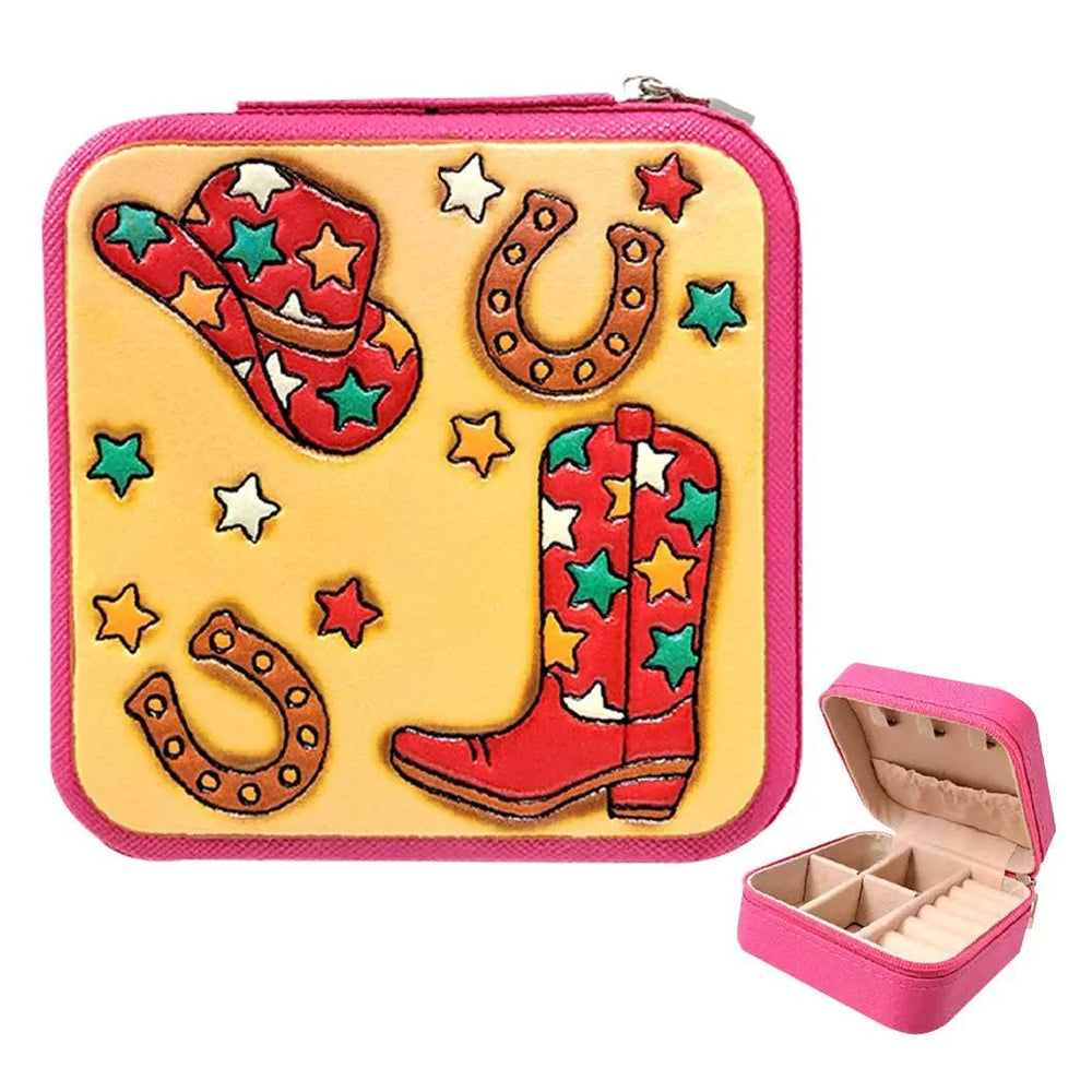 Cowboy Theme Print Square Leather Jewelry Box - LECCE