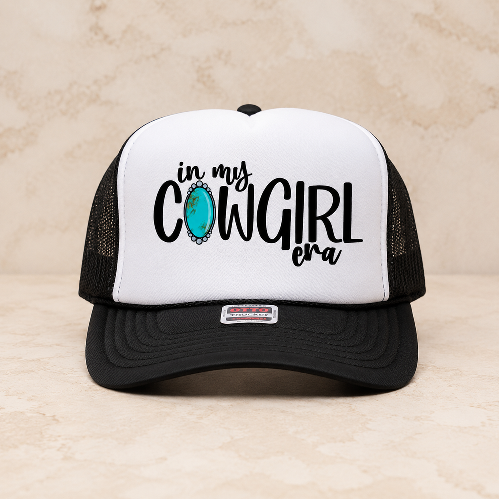 In My Cowgirl Era Western Foam Front Trucker Hat on cream stone - LECCE catalog