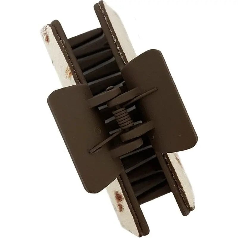 Cowhide Patterned Genuine Leather Hair Claw Clips - LECCE