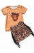 Cows Printed Cheetah Fringe Skirt 2 Pcs Set - LECCE