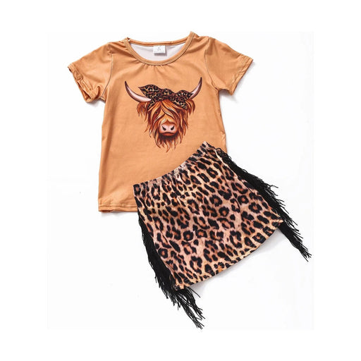 Cows Printed Cheetah Fringe Skirt 2 Pcs Set - LECCE