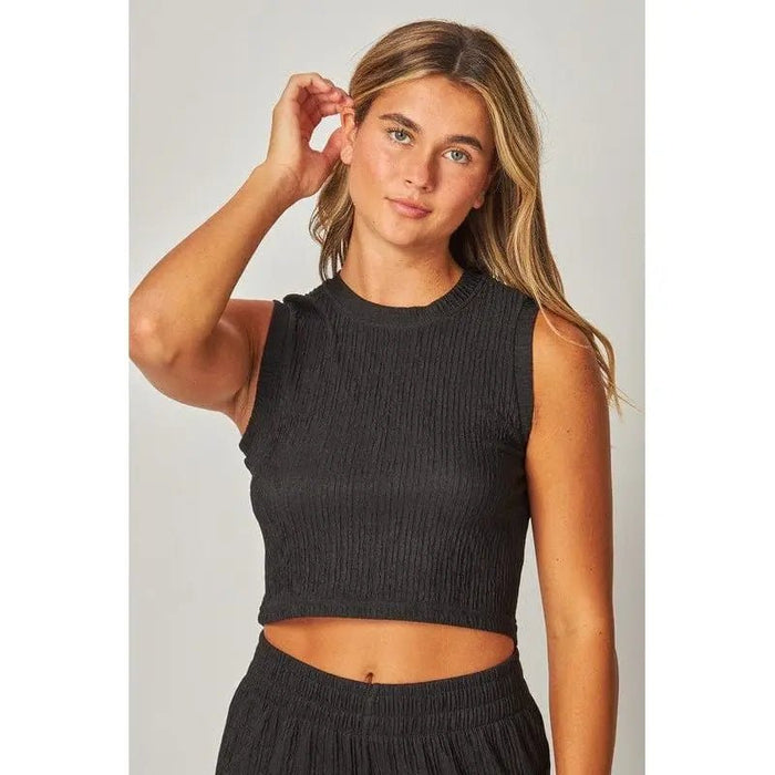 Crinkle Textured Cropped Top 2pc Loungewear Set - LECCE