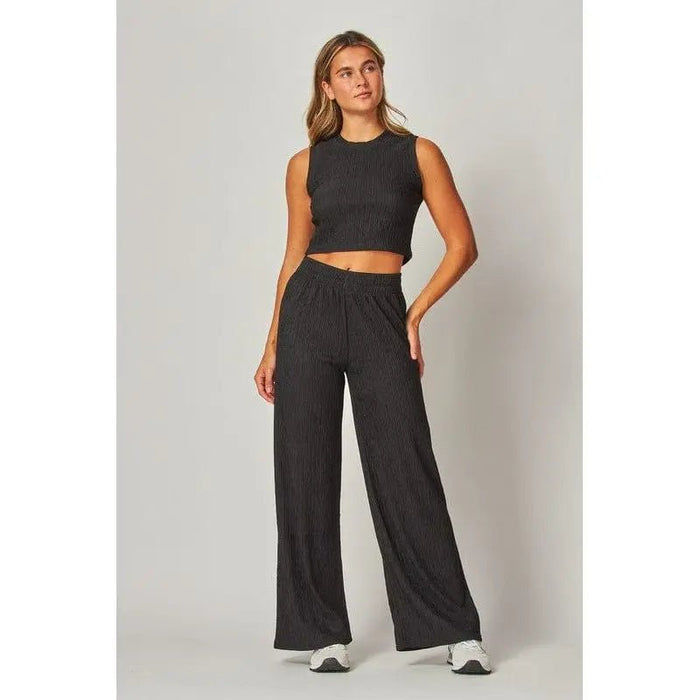 Crinkle Textured Cropped Top 2pc Loungewear Set - LECCE