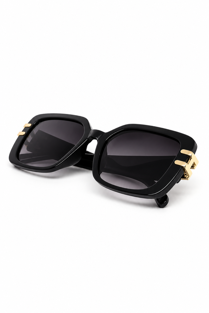 Oversized Cross-Hatched Sunglasses - Black
