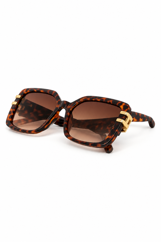 Oversized Cross-Hatched Sunglasses - Tiger