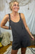 Dark Grey Striped Print Knotted Straps Pocketed Romper Dear lover