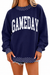Dark Blue Polka Dot Trim Game Day Letter Print Tunic Graphic Sweatshirt on white background