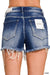 Dark Washed Raw Frayed Hem Denim Shorts - Western Boho Style - LECCE