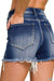 Dark Washed Raw Frayed Hem Denim Shorts - Western Boho Style - LECCE