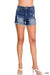 Dark Washed Raw Frayed Hem Denim Shorts - Western Boho Style - LECCE