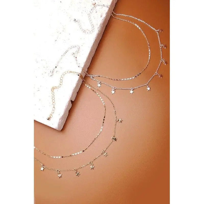 Delicate Double Layer Star Drop Necklace - LECCE
