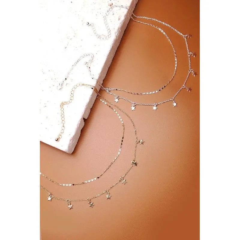 Delicate Double Layer Star Drop Necklace - LECCE