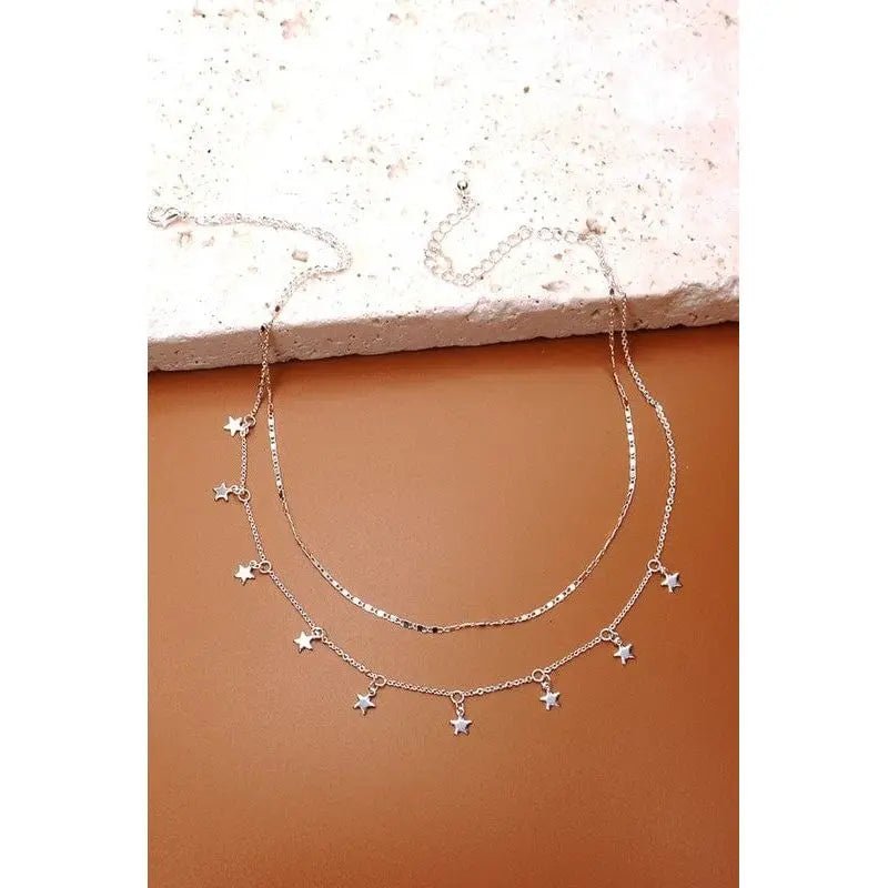 Delicate Double Layer Star Drop Necklace - LECCE