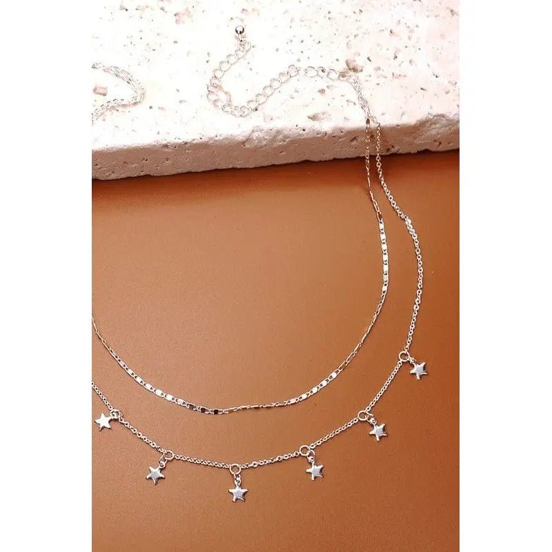 Delicate Double Layer Star Drop Necklace - LECCE