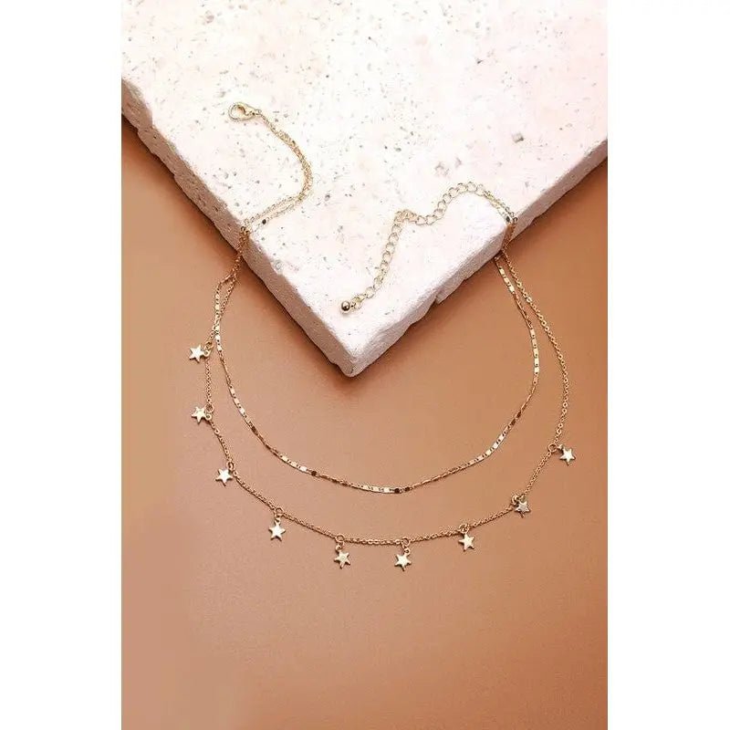 Delicate Double Layer Star Drop Necklace - LECCE