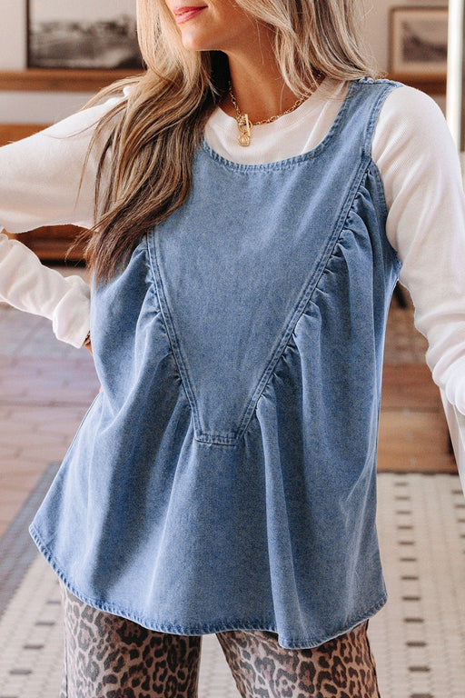 Denim Pleated Patchwork Sleeveless Top - LECCE