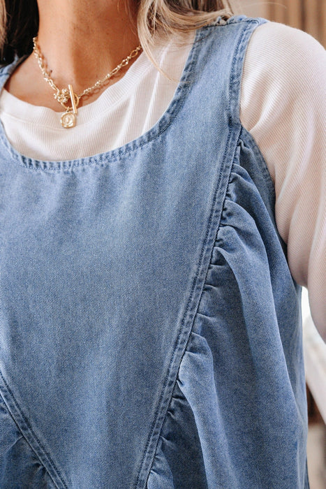 Denim Pleated Patchwork Sleeveless Top - LECCE